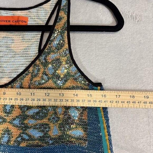 Clover Canyon Sequins Racer-Back Tank-Top Women's Sz XS Colorful Geometric Print - Picture 3 of 5